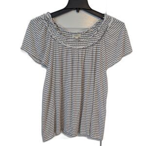 Max Studio White Striped Top Summer Size Large Breezy Trendy Capsule Pieces